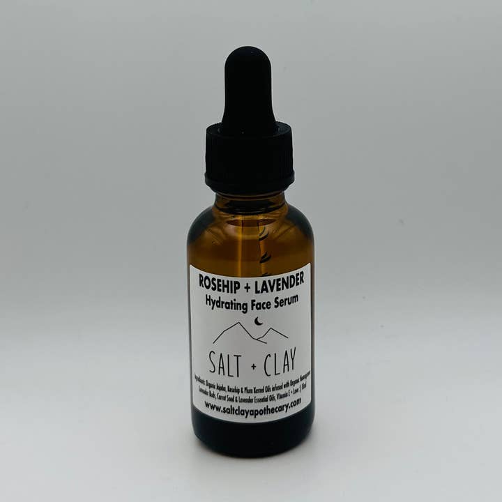 Salt + Clay - Wholesale Facial Serum/Concentrate - Rosehip + Lavender Hydrating Face Serum ~ 1oz Glass Bottle with Dropper ~ Organic + Vegan0