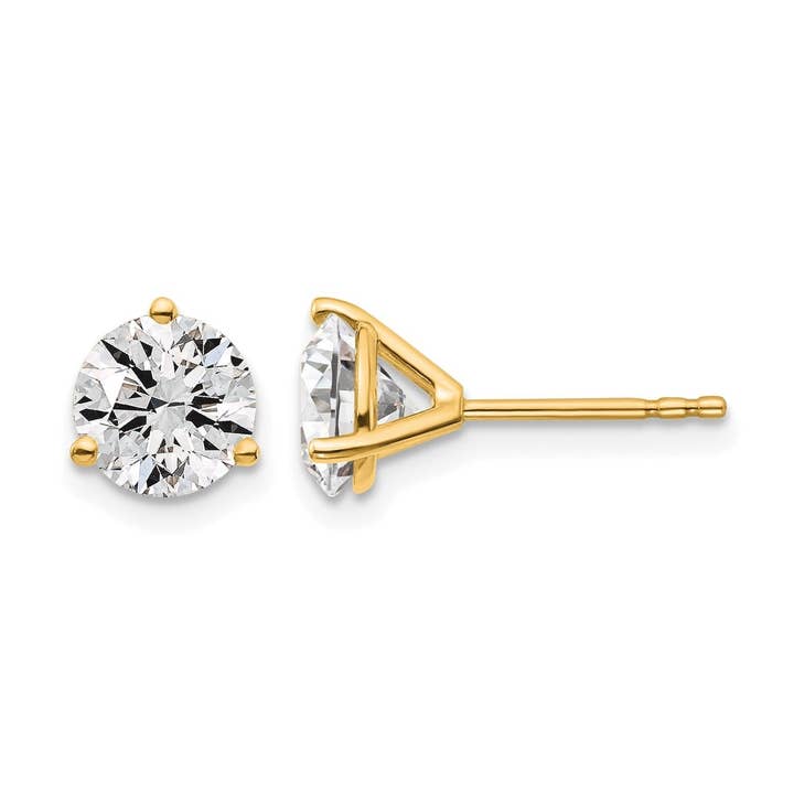 Boucles d'oreilles clous en or jaune 14K avec diamants de laboratoire en forme ronde pour la vente par Fine Diamond