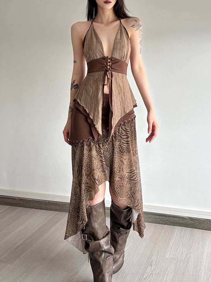 Asymmetric Hem Patchwork Leopard Skirt and other Purchase Wholesale leopard print skirt. Free Returns & Net 60 Terms on Faire trending on Faire.