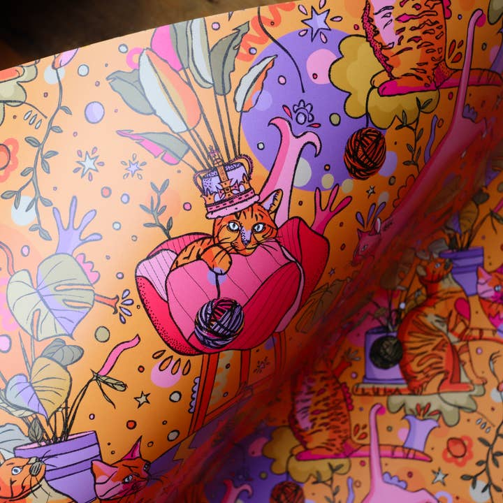Plants and Cats Wrapping Paper, Yellow Gift Wrap for wholesale by Freya Niamh