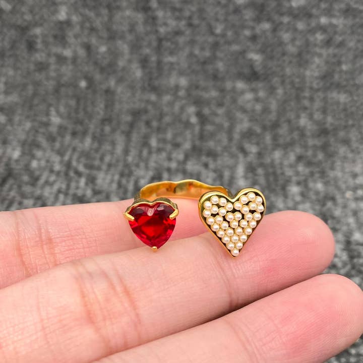 Double Heart 18K Gold Plated S.Steel Adjustable Ring - FGS for wholesale by Mio Queena