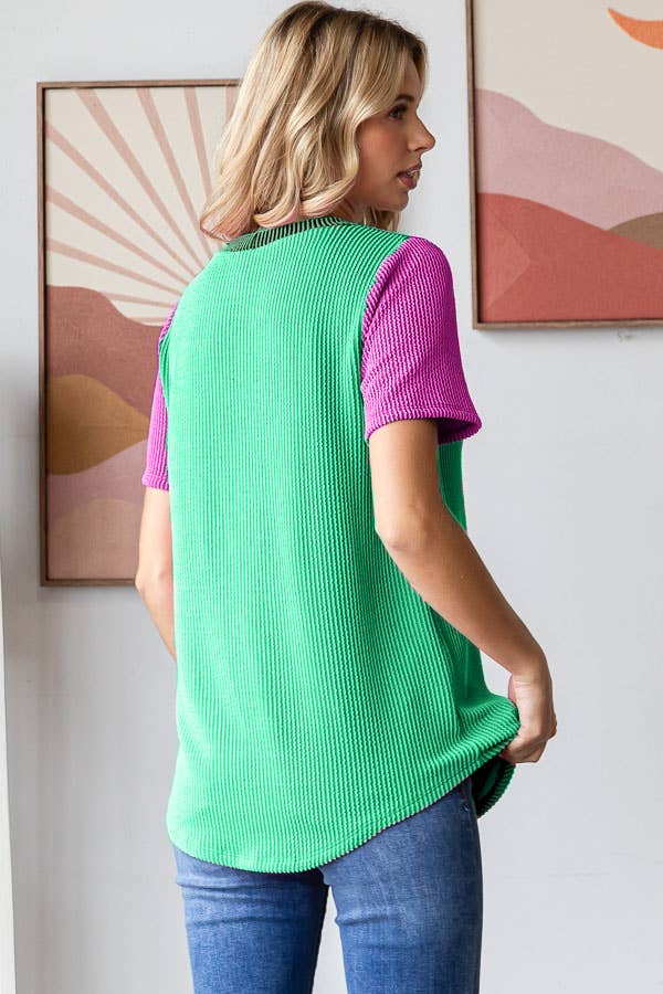 7th Ray - Vendita all'ingrosso Top in maglia - Donna - Top a coste a blocchi di colore da donna T561816