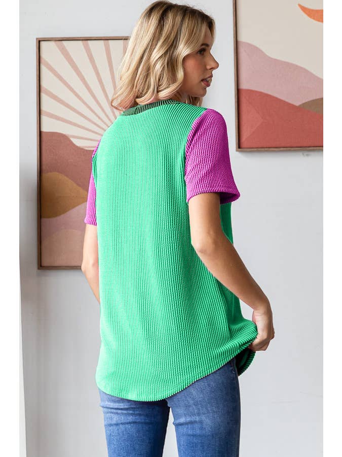 7th Ray - Wholesale Knit Top - Women's - Color Block Ribbed Women's Knit Top T561816