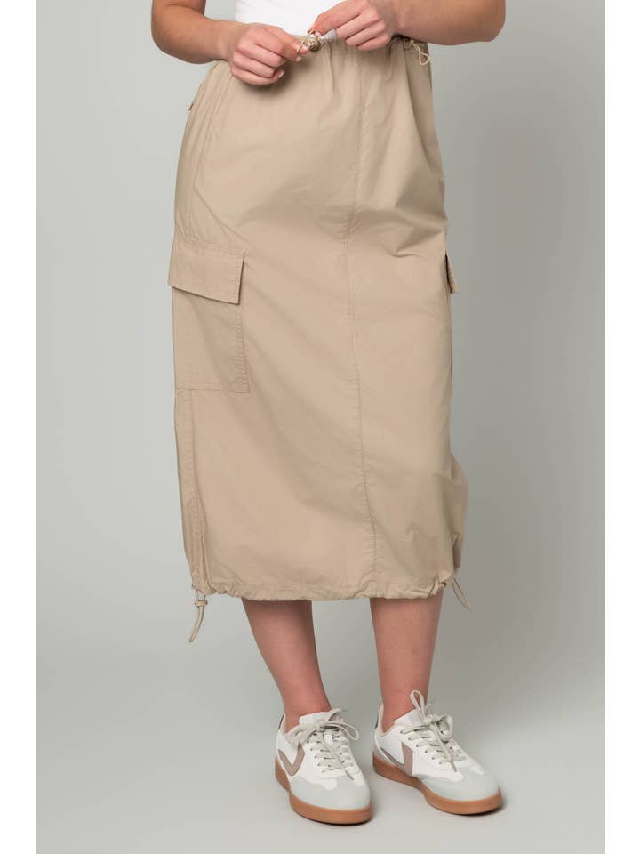 Pine Apparel - Wholesale Skirt - Women's - Parachute Cargo Midi Skirt w/ Adjustable Waist2