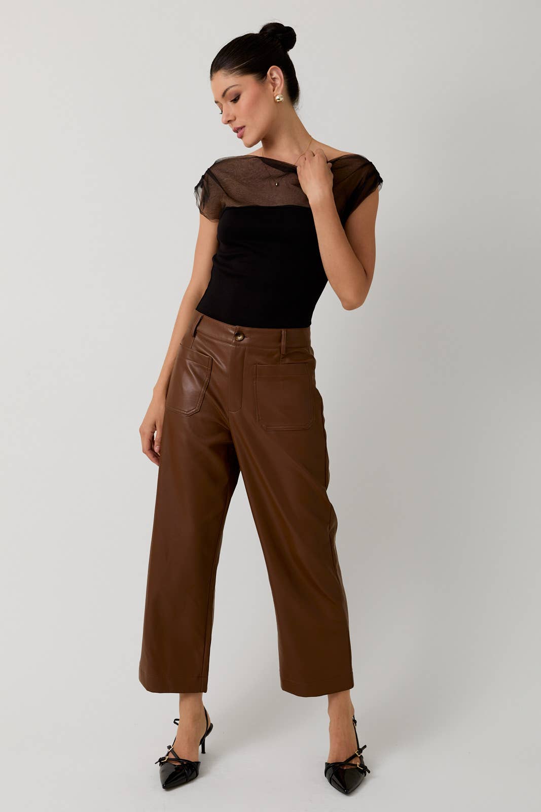 Sunday Edition - Wholesale Blouse - Women's - MESH & PONTI MIX DRAPE TOP17