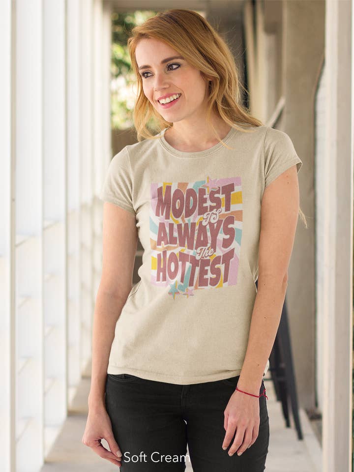 Retro Modest is Always the Hottest T-Shirt - Vintage Sunburst Design Tee for wholesale by Encore2wo
