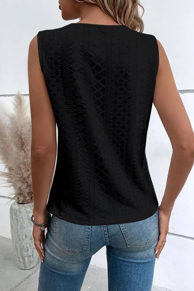 UNISHE - Venta al por mayor Blusa - Mujer - Camiseta sin mangas con cuello en V y ojales en jacquard AXR03715
