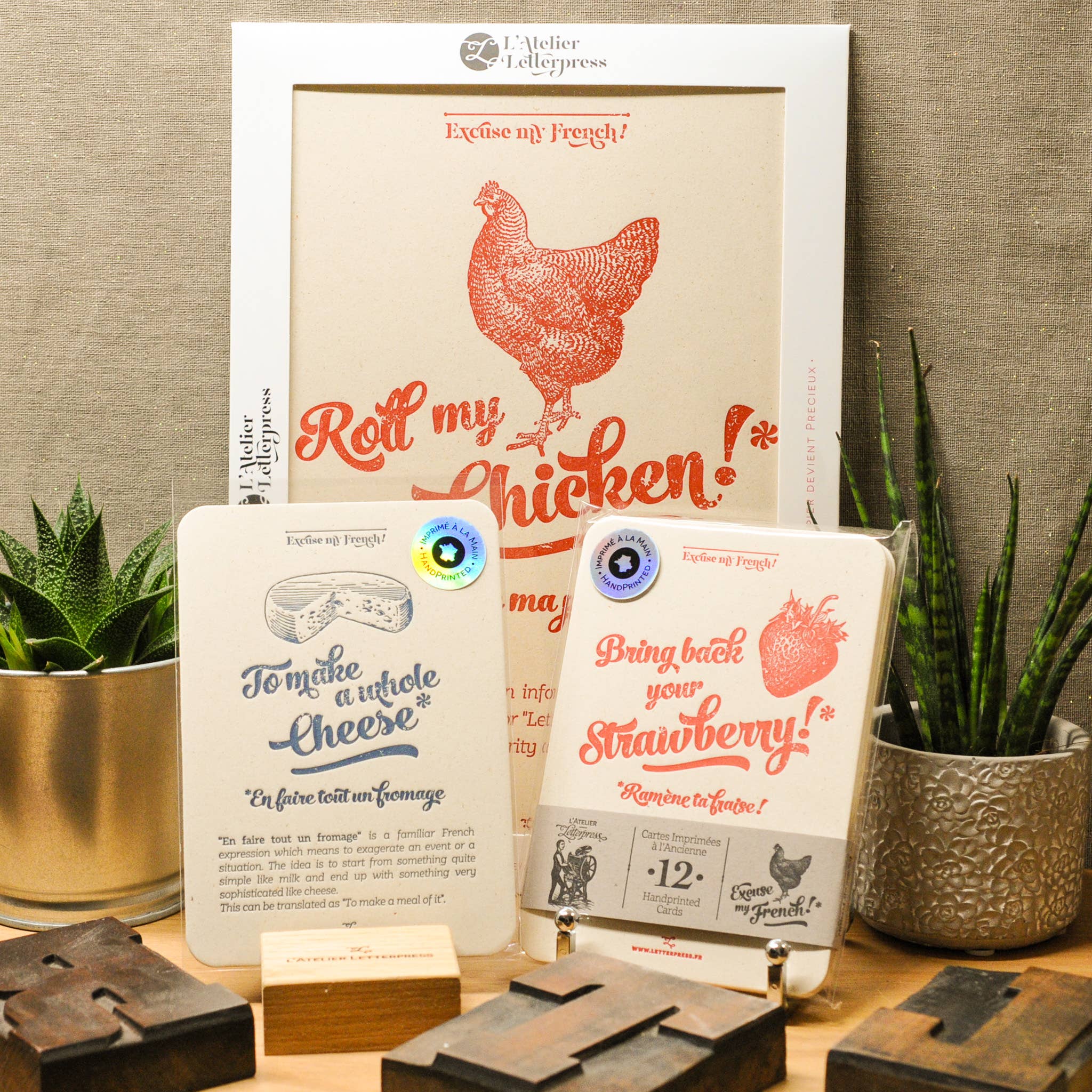 L'Atelier Letterpress – wholesale Vardagliga hälsningskort – Boktryckt kort med texten "Press the Mushroom"5