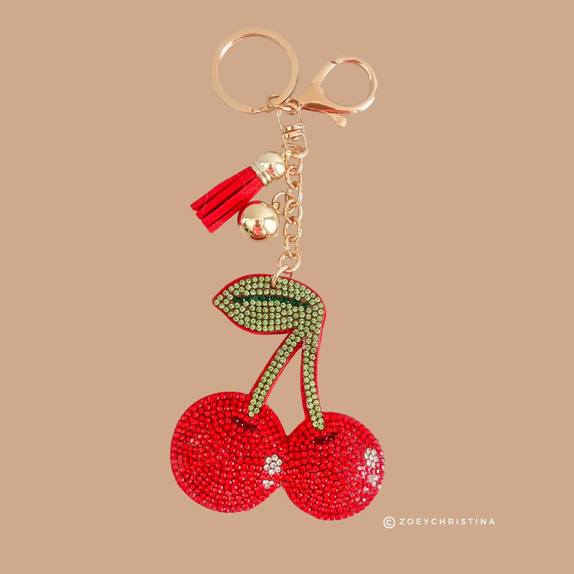 Zoey Christina - Wholesale Keychain - Unisex - Rhinestone Cherry Keychain – Sparkly Fruit Accessory for Bag2
