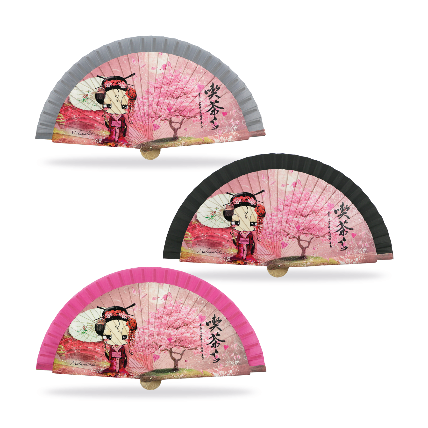 Cuatrogotas - Vente Éventails pliants en papier/festifs - Éventail Malamalaka, en bois naturel GEISHA. Réf-M31050