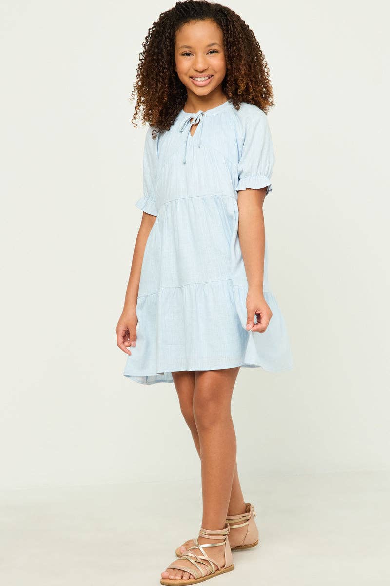 Hayden LA - Wholesale Dress - Kids - Girls V Neck Tie Detail Cinch Sleeve Dress10