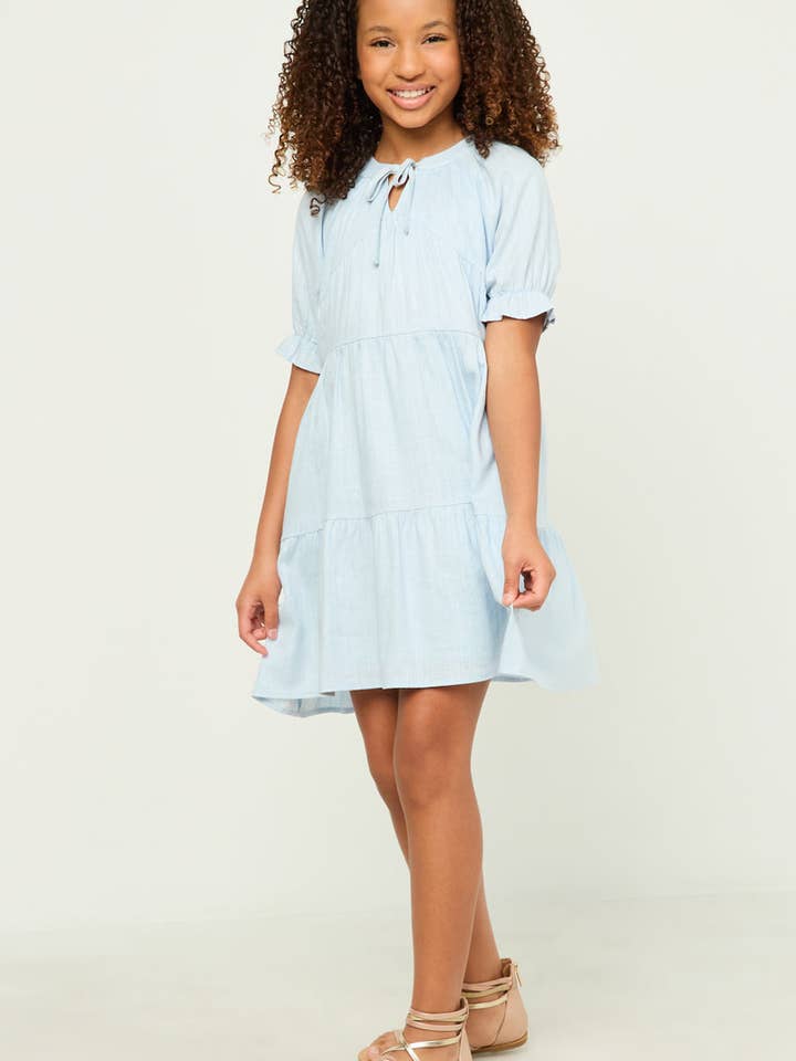 Hayden LA - Wholesale Dress - Kids - Girls V Neck Tie Detail Cinch Sleeve Dress10