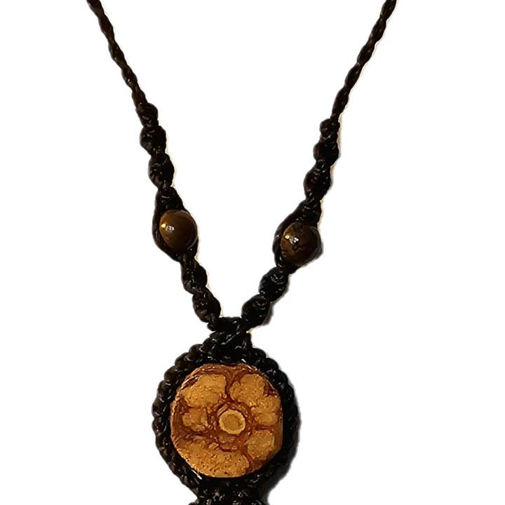 Ayahuasca vine and tiger eye macrame necklace for wholesale by Amazon Ecology