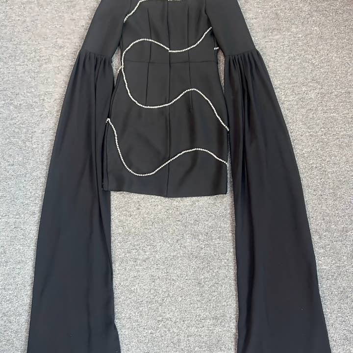 Svart DR364Bandageklänning med diamantkedjeslitsar och lång ärm för wholesale på Faire11