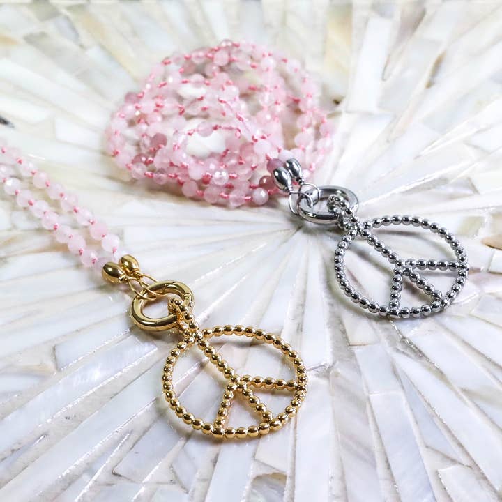 "Peace" with rose quartz gemstone necklace for wholesale by Mein Mantra