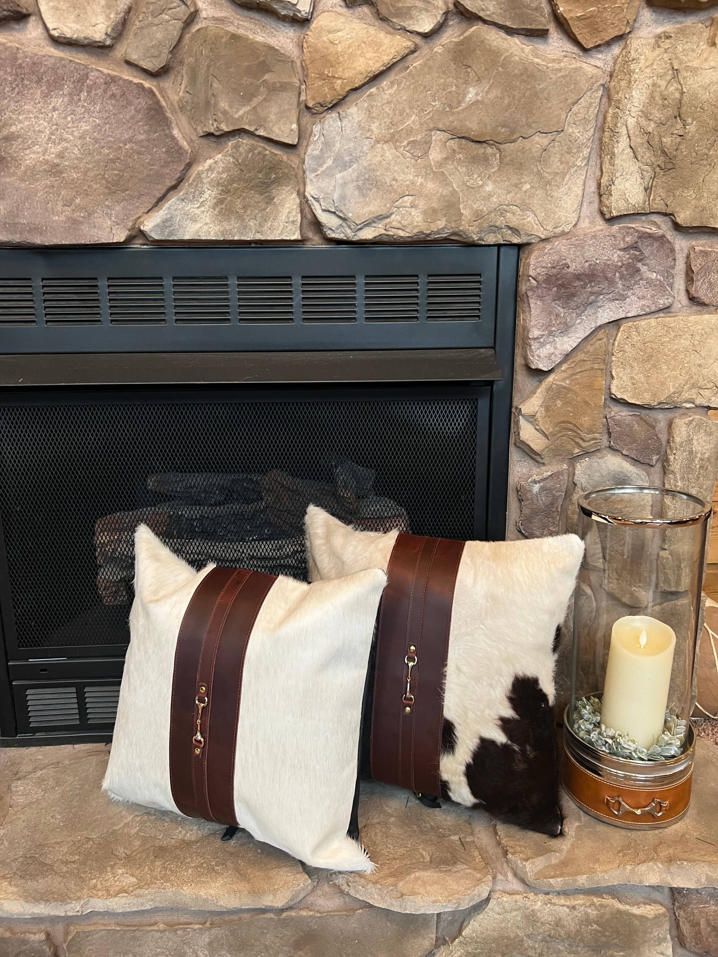 Westrian International - Wholesale Throw Pillow Cover - Equestrian Snaffle Bit Cowhide Leather Pillow Cover 18”2