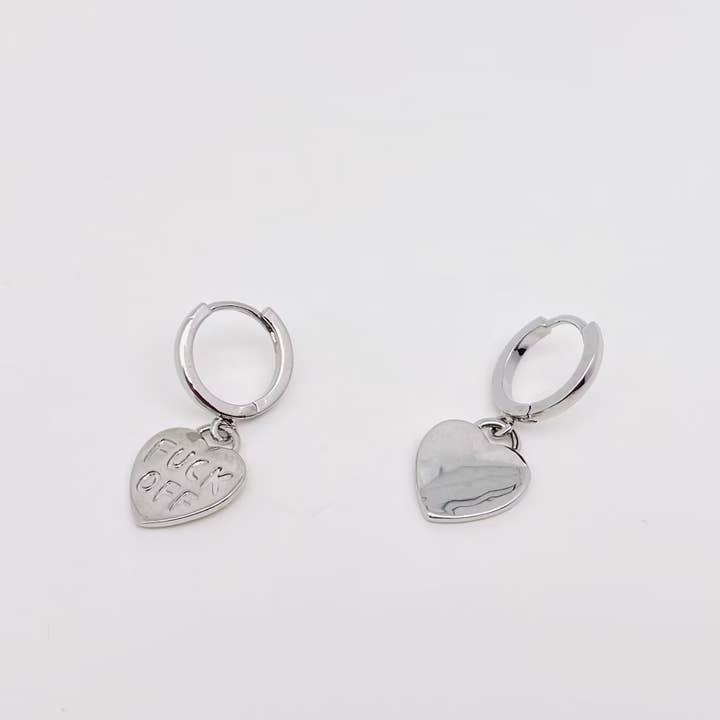 Mio Queena - Wholesale Huggie Earrings - "Fuck off" Heart-shaped Gold Plated Huggie Earrings