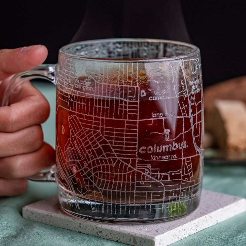Well Told - Wholesale Coffee Mug - CUSTOM ETCHED - U.S. City / Town Map - Glass Mug - 13 oz1
