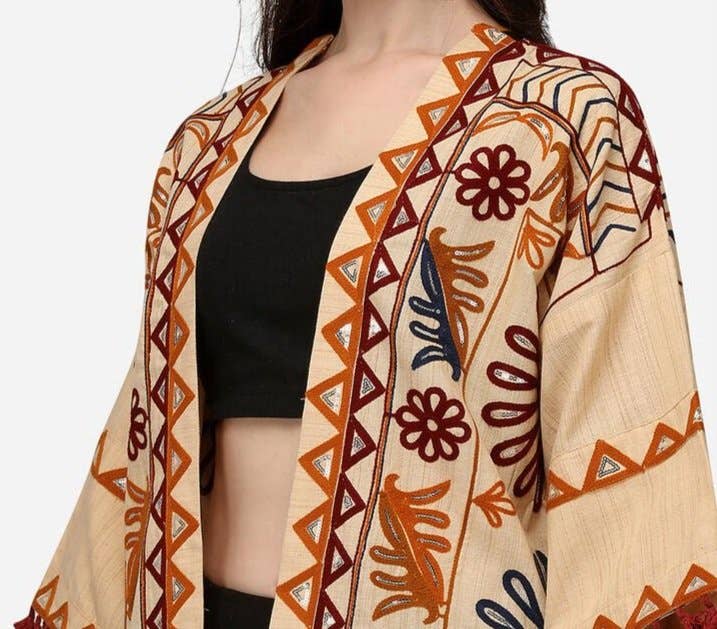 Betty Botanica - Vendita all'ingrosso Kimono - Donna - Kimono ricamato in cotone biologico - Dune del deserto in saldo2