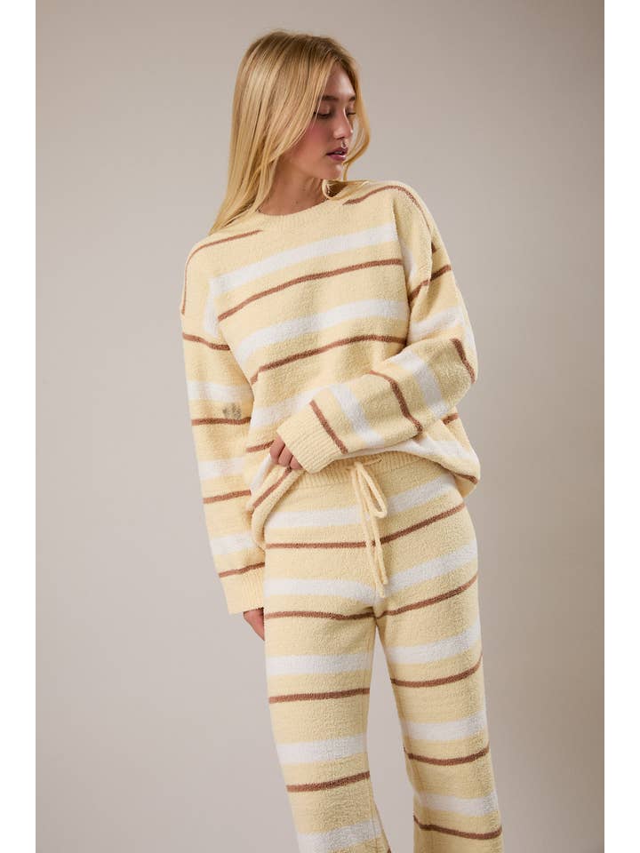 LE LIS - Vente Ensemble de vêtements d'intérieur – femme - Haut en tricot à rayures à manches longues avec pantalon en tricot à jambes larges16