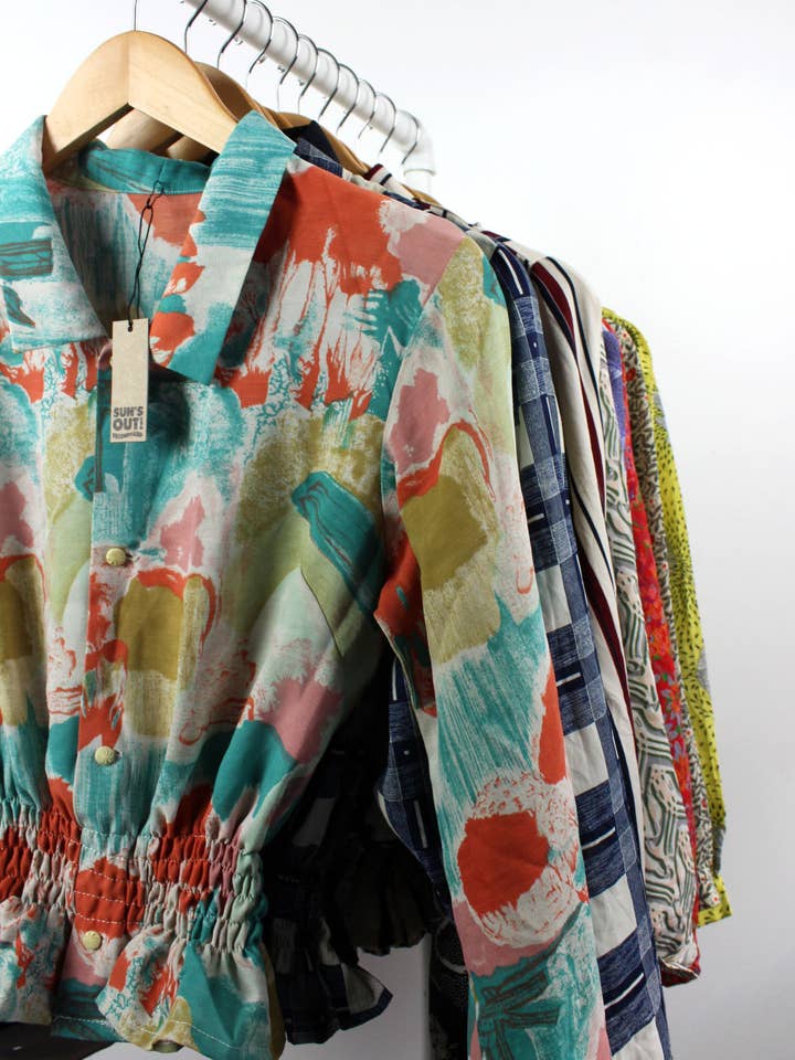 Reworked Vintage Long-Sleeve Button Up Blouse - Cinched and other Purchase Wholesale clara sunwoo. Free Returns & Net 60 Terms on Faire trending on Faire.