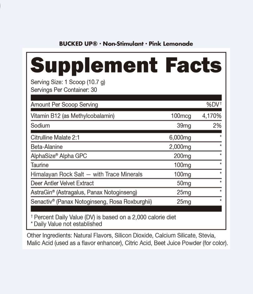 Bucked Up - Wholesale Oral Supplement/Vitamin - Bucked Up Stim Free Pre-Workout [30 Serv]1