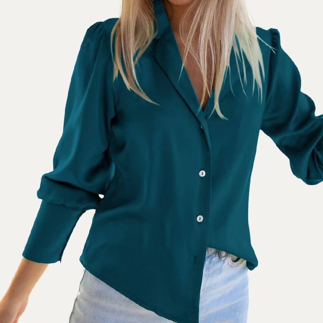 The Moment Collection - Wholesale Button Down Shirt - Women's - Lady Grace Solid Pre-Fall Collared Button Up Long Sleeve Top1