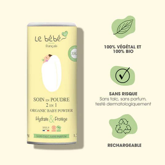 Organic Baby powder 2-in-1 without talc 100g for wholesale by Bijin