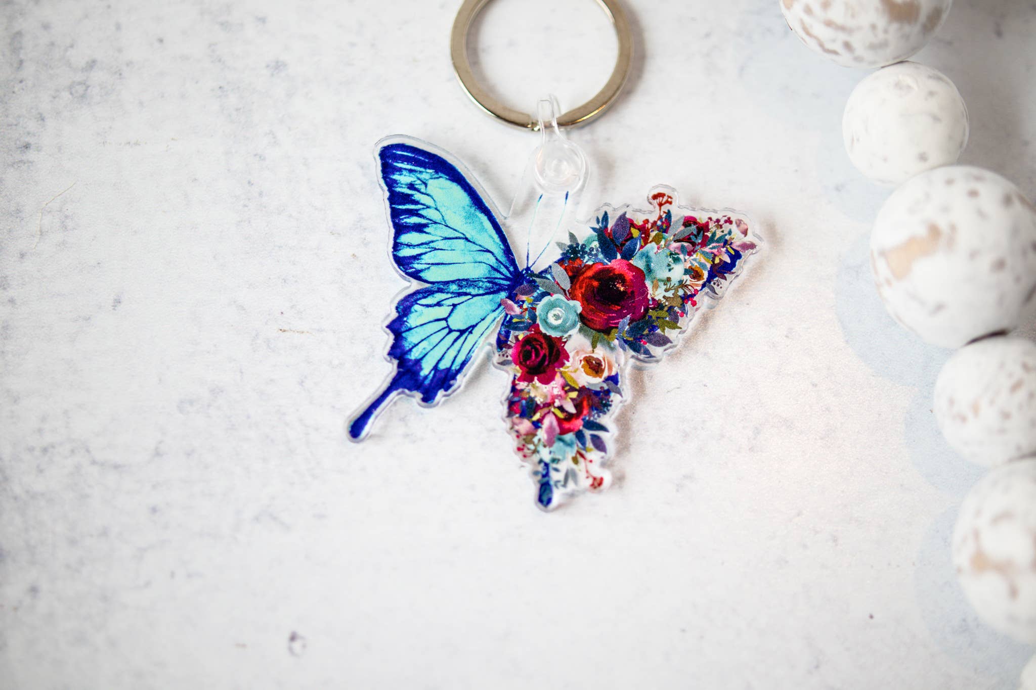 Savannah and James Co - Wholesale Keychain - Women's - Blue Floral Butterfly, Keychain1