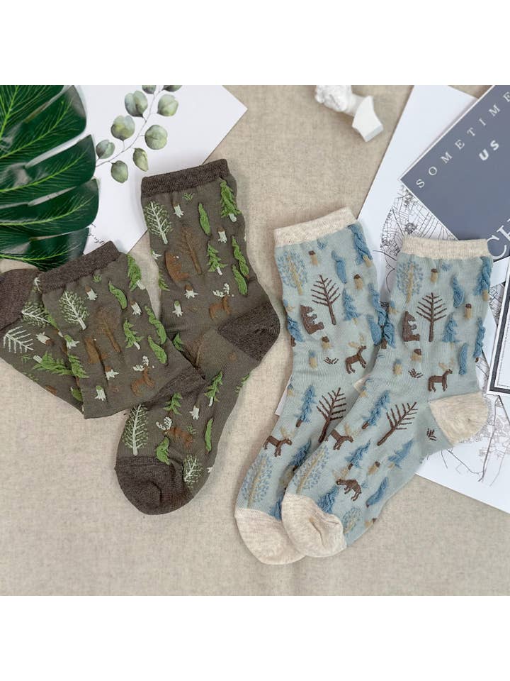 7DAYSSOCKS – wholesale Strumpor - Dam – Damstrumpor med Oulanka skogsmönster, crew-modell5