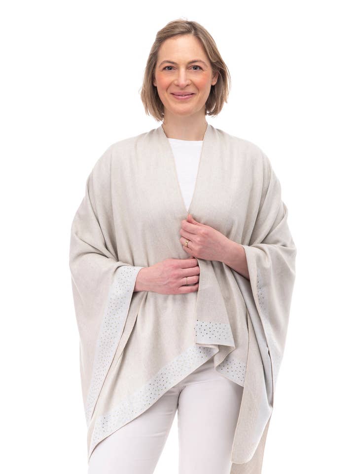 Écharpe Mia FB99 avec bordure en cristal moka clair/beige avec cristaux de moka pour la vente par Franchetti Bond