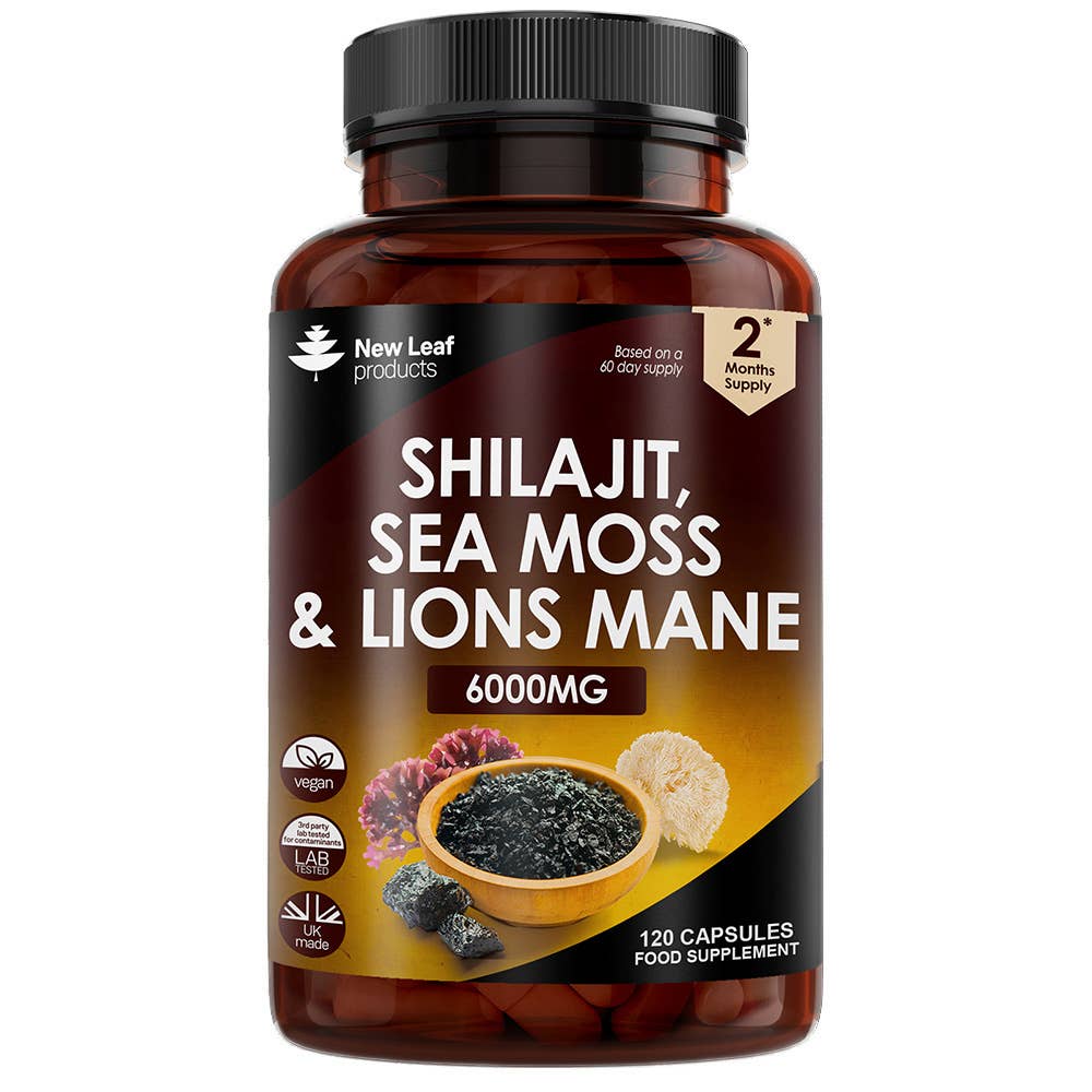New Leaf products Ltd – wholesale Oral supplement/vitamin – Shilajit, Sea Moss & Lions Mane 6000mg Vegan Capsules0