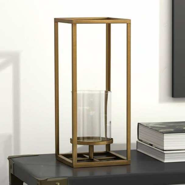 13" Guld og Klar Metal og Glas Bordlysestage for engroshandel hos HomeRoots