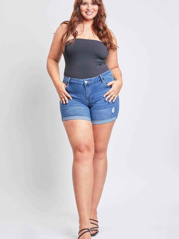 Short ultra taille haute à revers Plus Curvy Fit-ES253196 pour la vente par YMI