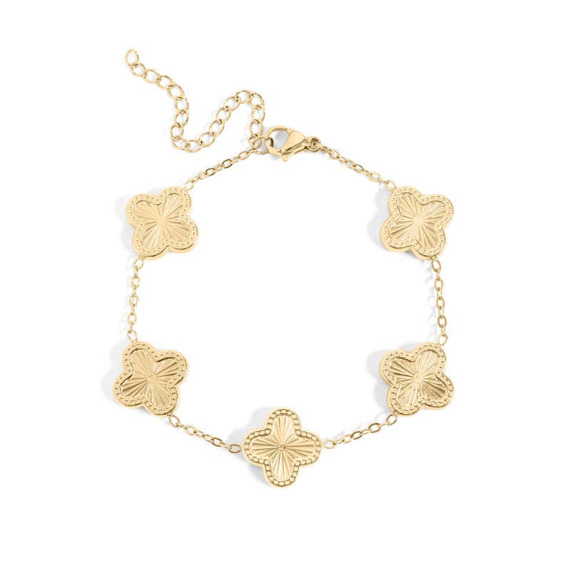 18K Gold PVD Stainless Steel Lucky Clover Charm Bracelet for wholesale on Faire3