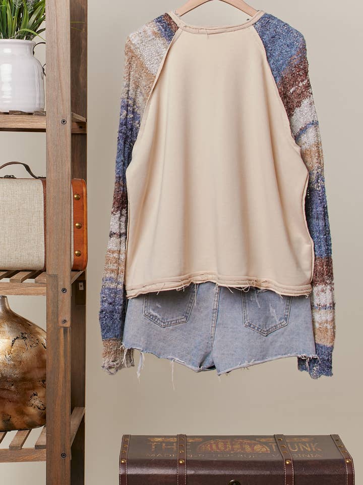 Cream Multi Fabric Layered Knit Sweater for wholesale on Faire