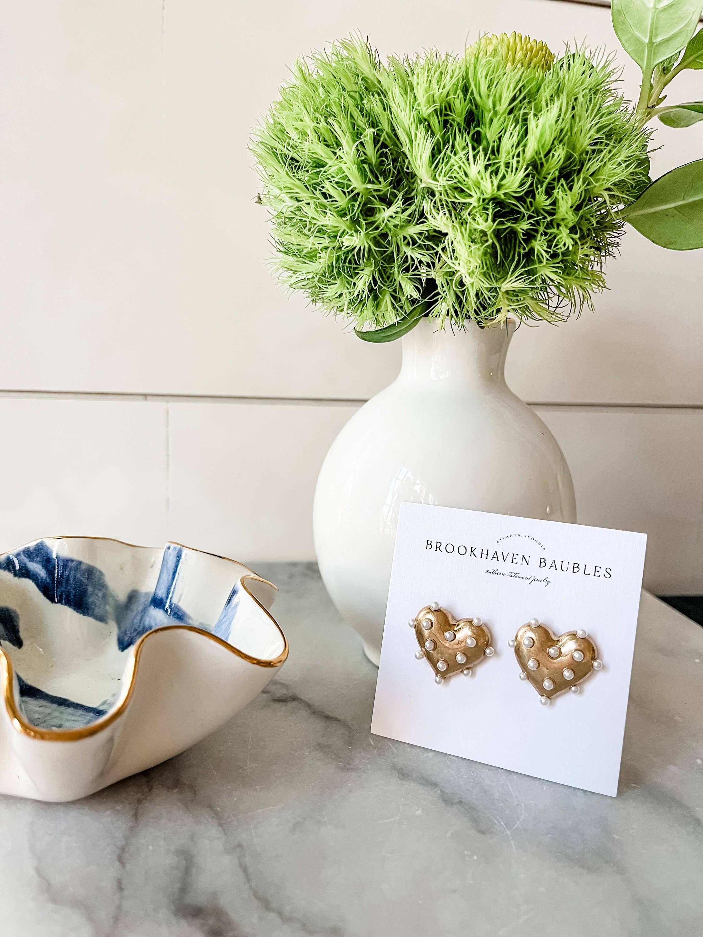 Brookhaven Baubles - Wholesale Stud/Post Earrings - Gold Pearl Heart Statement Studs - Valentine's Xoxo5