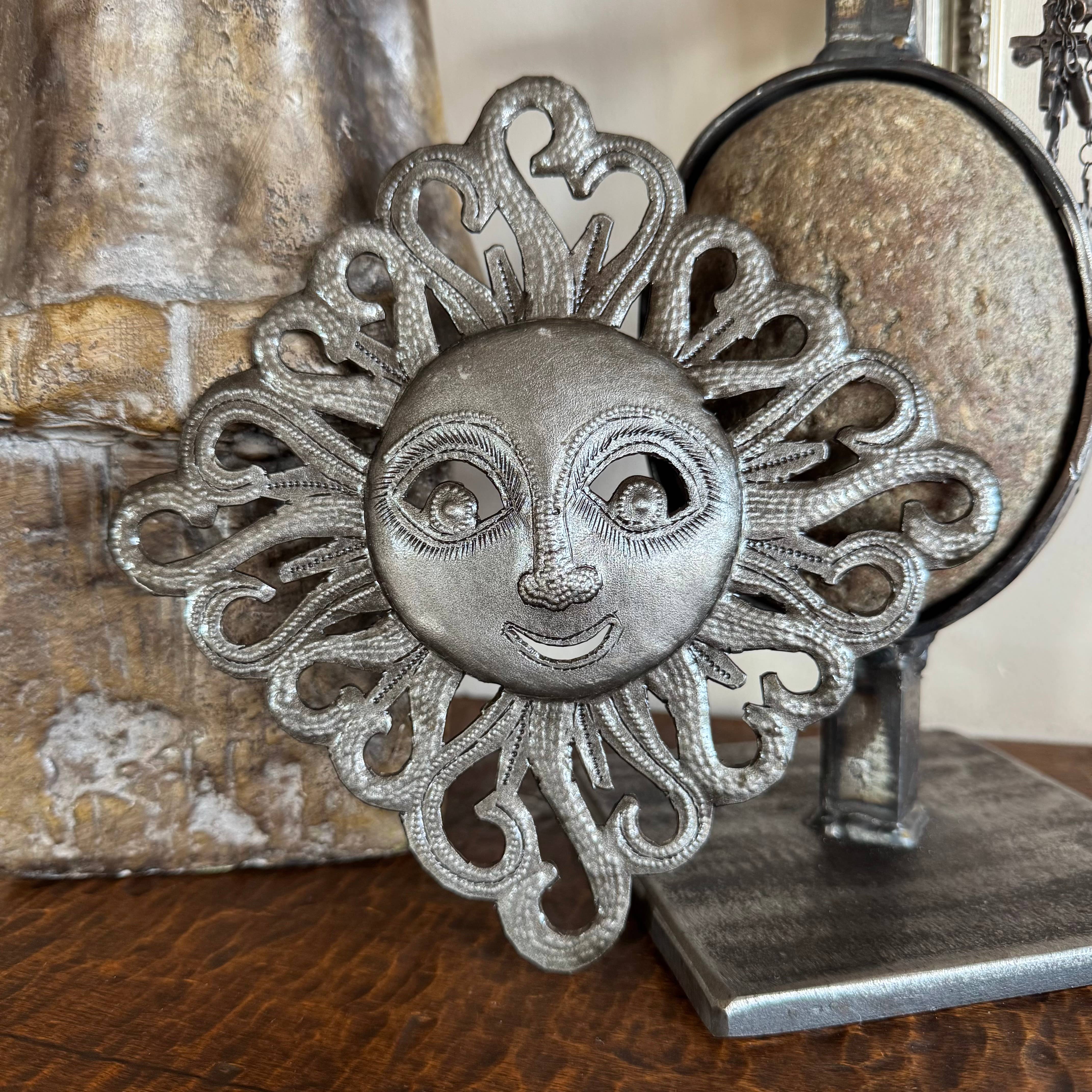 Haiti Fair Trade~ It's Cactus - Wholesale Wall Accent - Decorative Ray of Sunshine, Mini Sunface, Metal Decor, 7"3