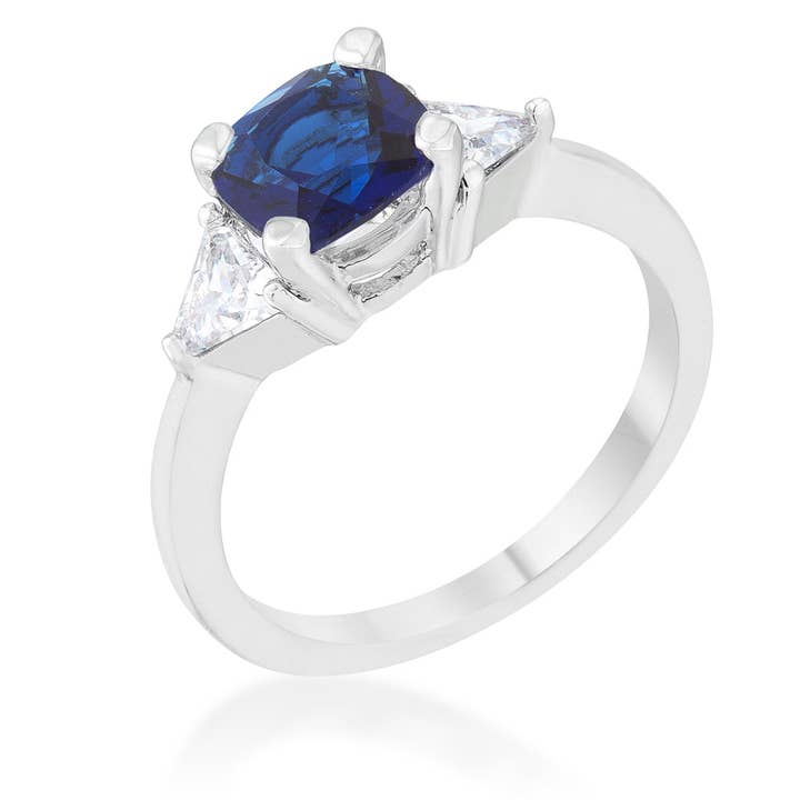 Shonda 1.8ct Sapphire CZ Rhodium Cushion Classic Statement Ring for wholesale by JGoodin