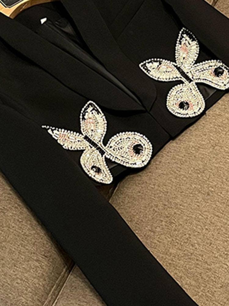 Sanyao Fashion - Wholesale Suit Set - Women's - SY396 Pink Suit with Diamond Bow Decor and Short Hip Skirt 15