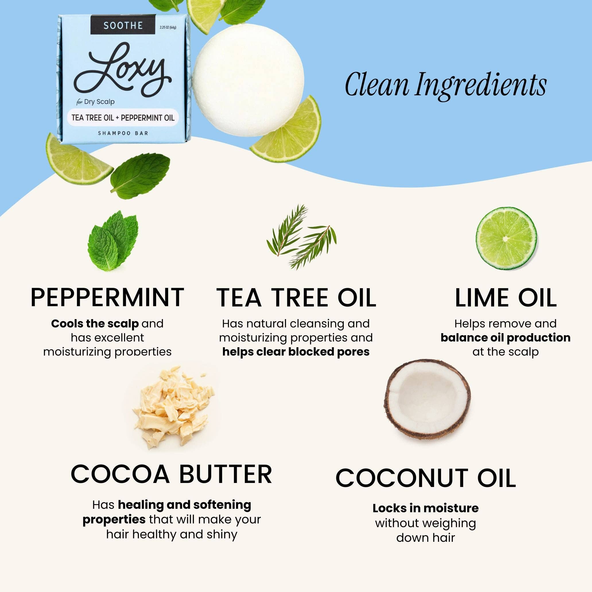 Loxy – Großhandel Shampoo-Puck/festes Shampoo – SOOTHE: Shampoo-Bar für trockene Kopfhaut mit Teebaumöl & Pfefferminzöl2