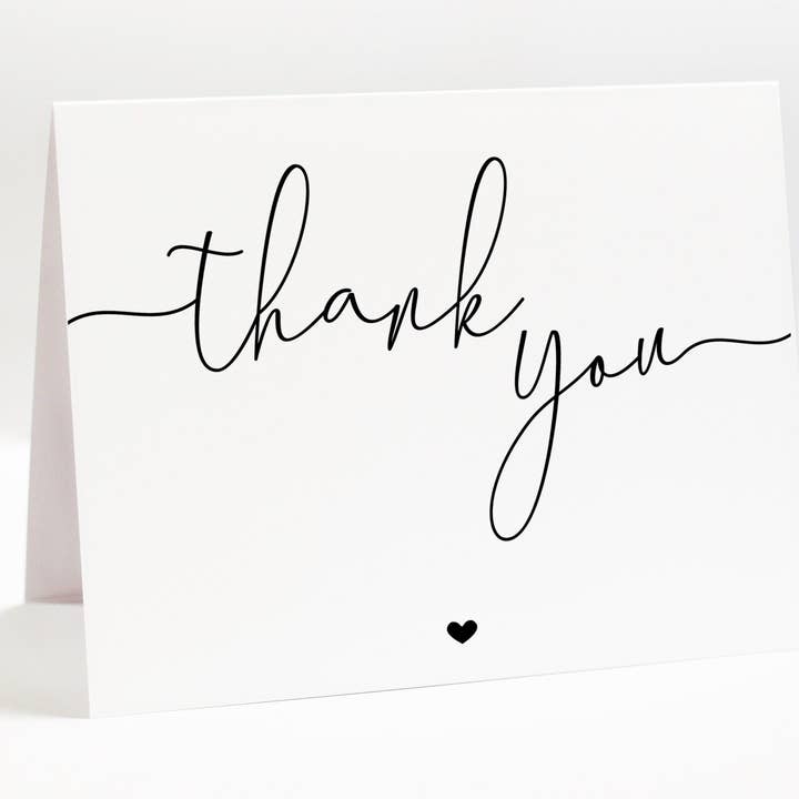 Personalized Folded Thank You Cards with Heart, Folded Script Thankful Cards with Envelopes, Simple Notecard Blank Inside for Notes for wholesale by Jojostudios