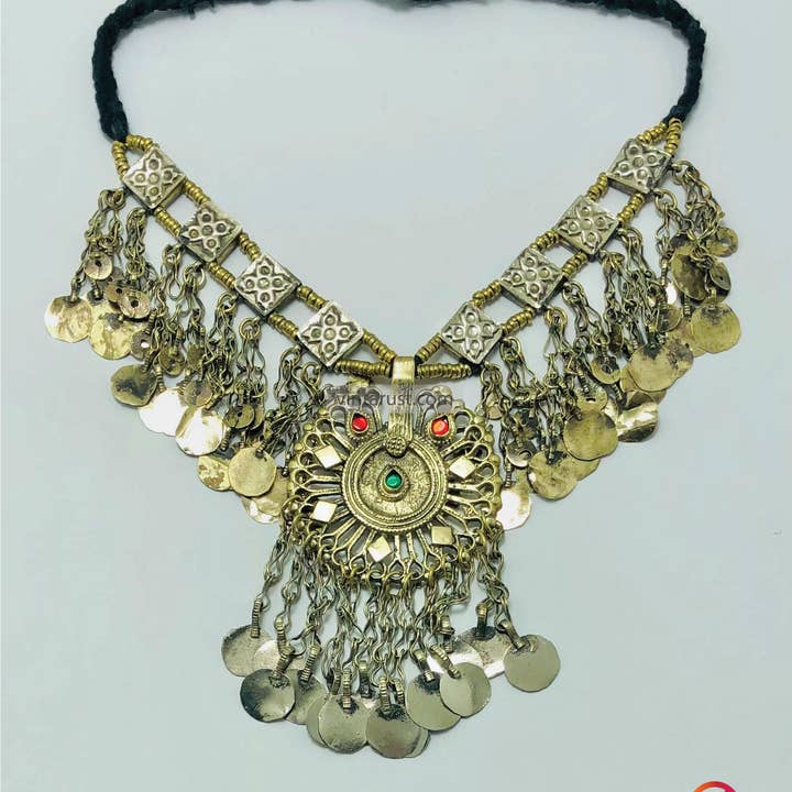 vintarust - Wholesale Bib Necklace - Statement Kuchi Necklace, Authentic Afghan Gypsy Necklace1