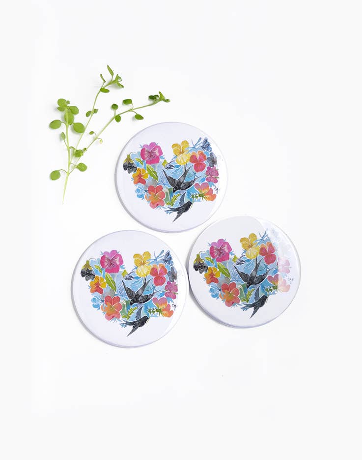 Thévy Guex - Wholesale Compact Mirror - SWALLOW HEART FLOWER MULTICOLOR POCKET MIRROR3
