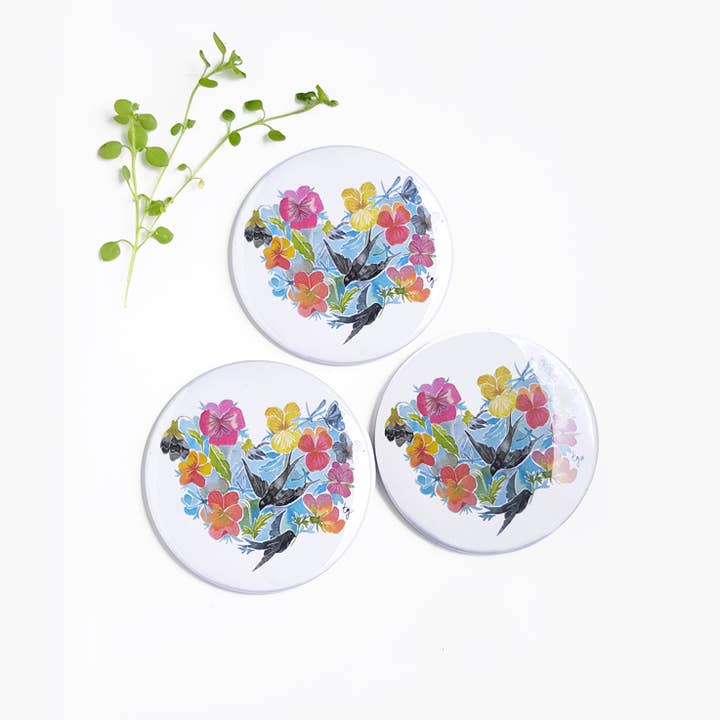 Thévy Guex - Wholesale Compact Mirror - SWALLOW HEART FLOWER MULTICOLOR POCKET MIRROR3