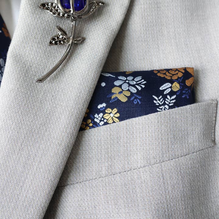 Tie Mood - Wholesale Necktie - Men's - Clara Blue & Gold Floral Tie & Pocket Square Set