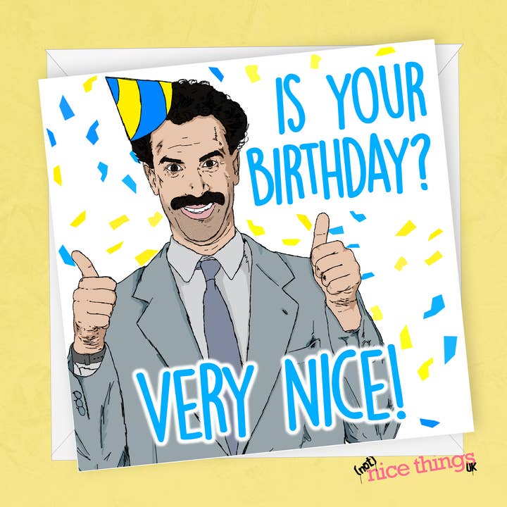 Cartão de Aniversário Borat | Borat 2 Sacha Barão Cohen Greeti por atacado de NotNiceThings