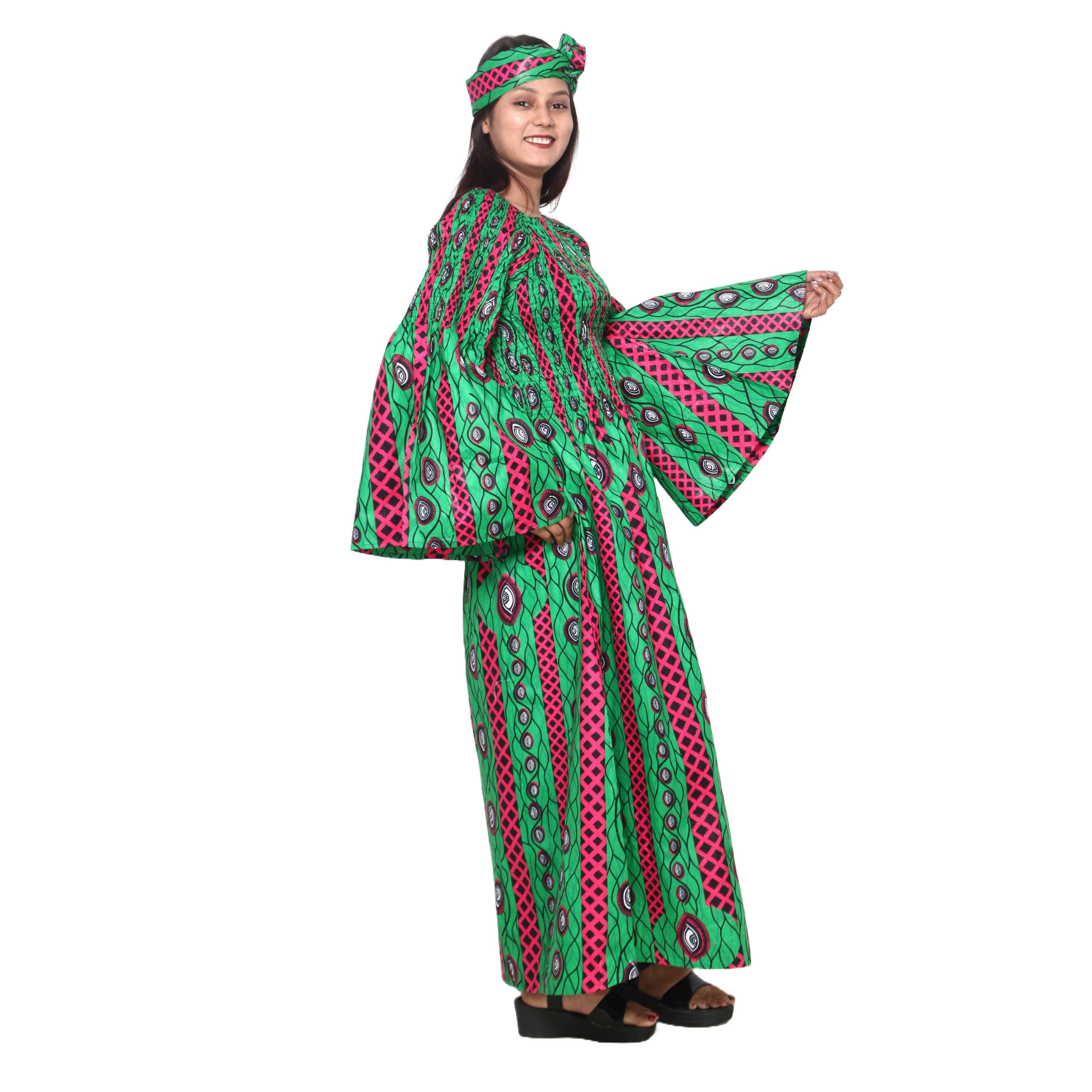 African Stars - Vente Robe – femme - Robe maxi à manches longues pour femmes avec manches évasées -- FI-5007210