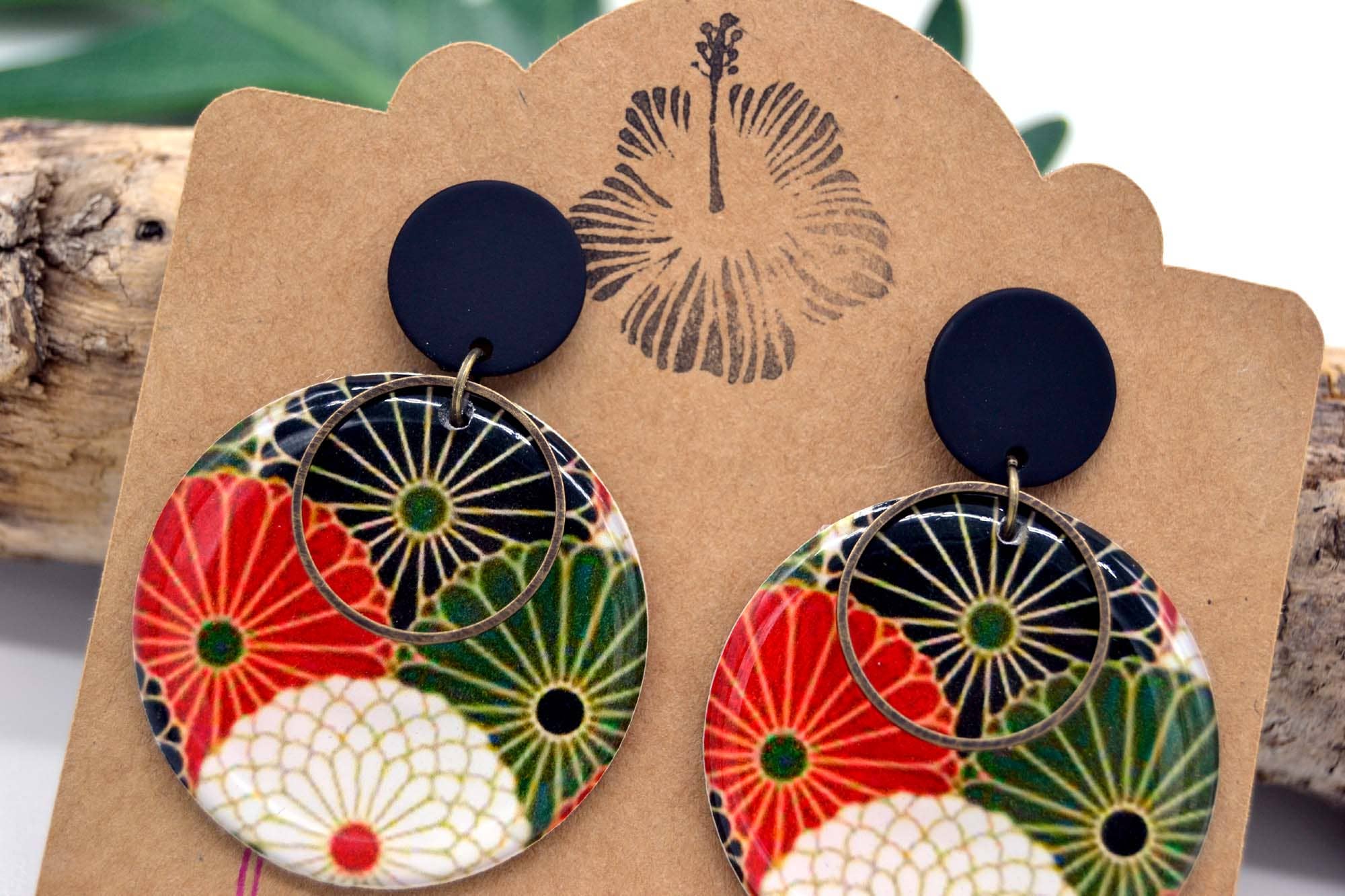 SUNKRIS - Wholesale Dangle Earrings - Seigaiha flower Japanese pattern paper earrings5
