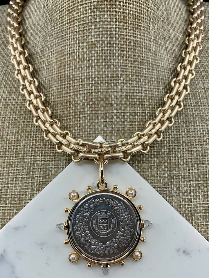 Sabine French Horticole Coin Pendant Necklace for wholesale by BMR